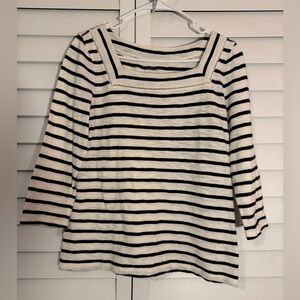 Talbots Black and White Striped Long Sleeve Top